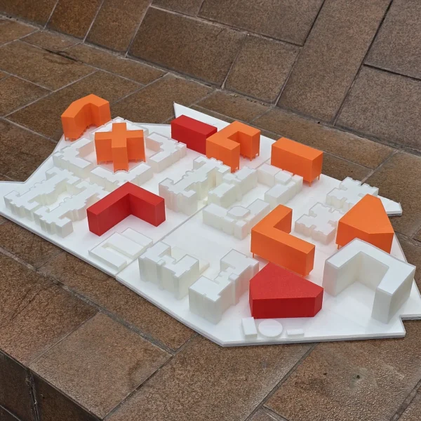 Vibrant 3D printed miniature city model featuring colorful geometric buildings by Print3D.pk. - View 4
