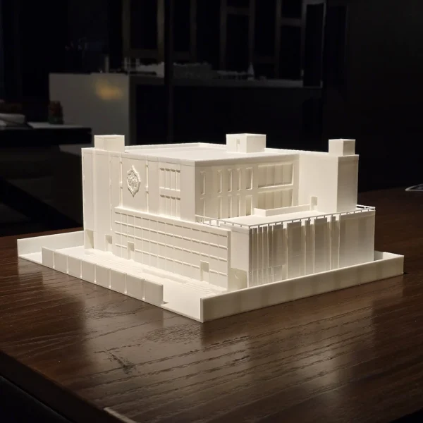 A detailed white 3D printed architectural model featuring vertical columns by Print3D.pk. - View 4