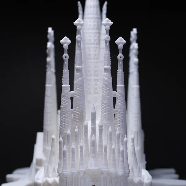 Intricate white 3D printed castle model with tall spires by Print3D.pk - View 5