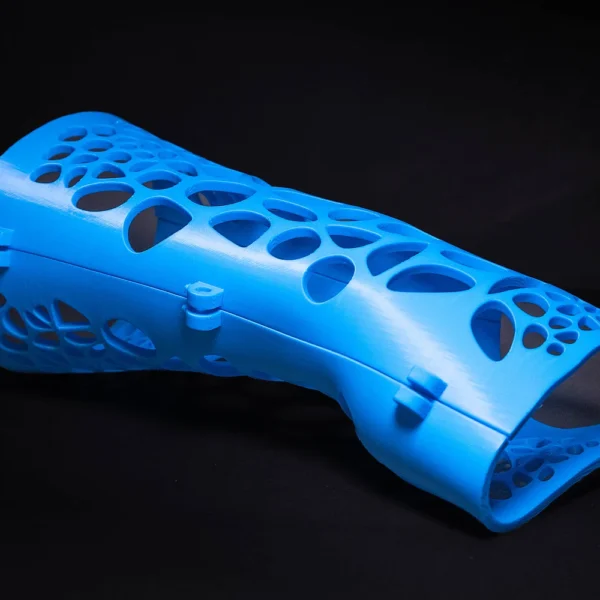 High-quality blue 3D printed bionic arm prosthetic model designed and printed by Print3D.pk.