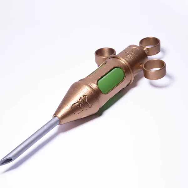 High-quality 3D printed copper vape mod with green accents from Print3D.pk for vaping enthusiasts.