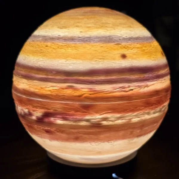 Vibrant 3D printed Jupiter planet night light, uniquely designed by Print3D.pk for home decor.