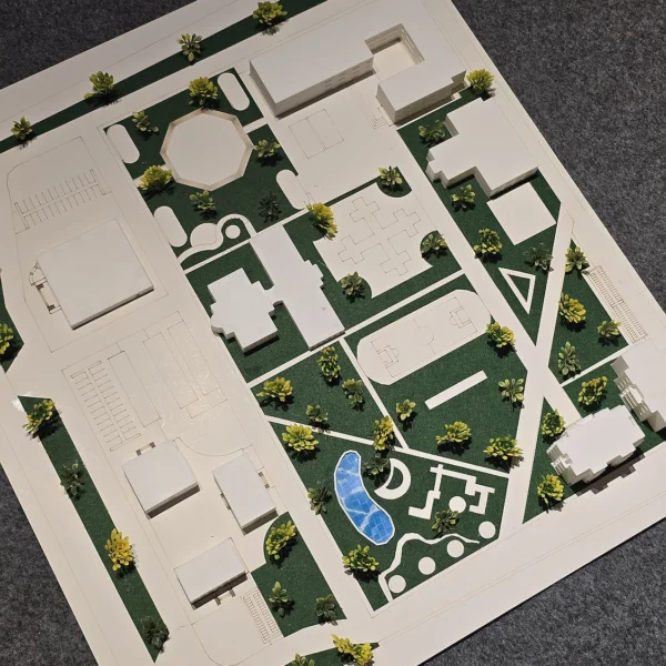 Detailed 3D printed architectural model featuring white buildings and landscaping by Print3D.pk - View 8