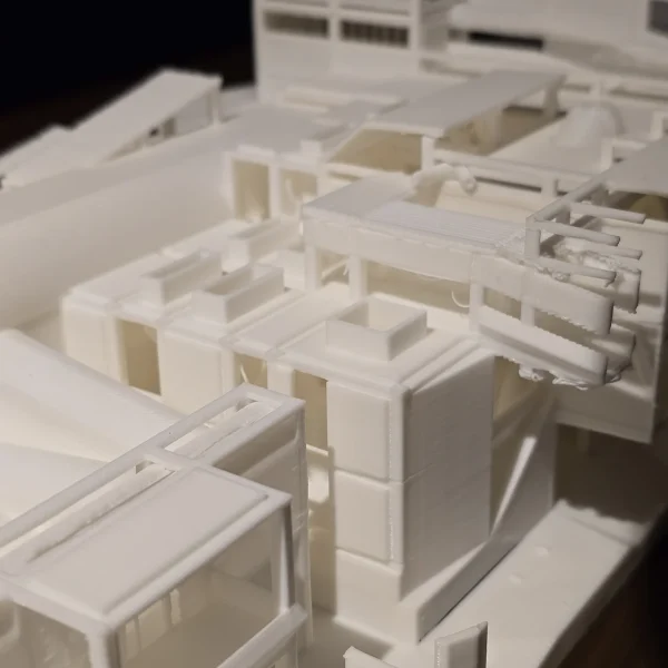White 3D printed architectural model showing a modern house design by Print3D.pk - View 4