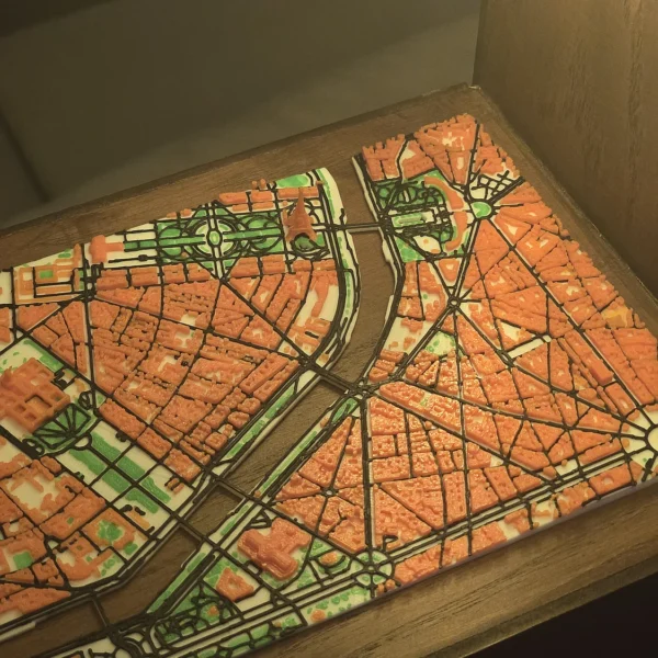 A stunning mosaic art city map night lamp from Print3D.pk with orange and green details. - View 2