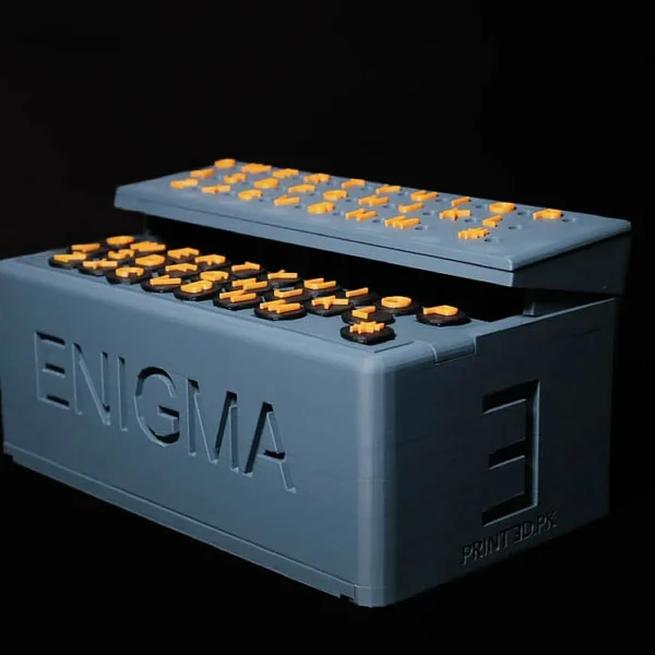 Grey 3D printed Enigma keyboard case with yellow keys by Print3D.pk.